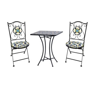 Mojawo Mosaik Sitzgruppe, 3-teiliges Gartenmöbel Set mit Tisch und Stühlen.