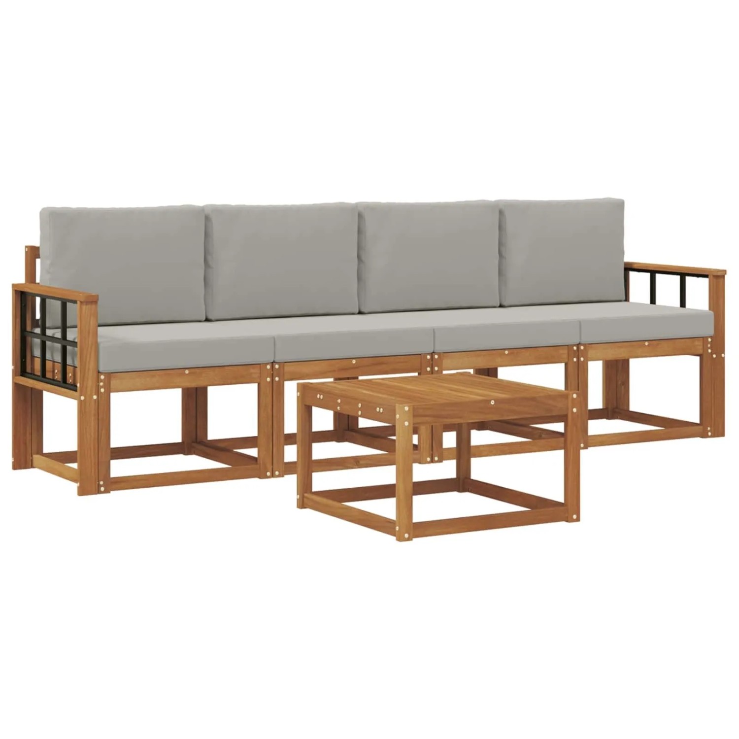 vidaXL Outdoor-Sofagarnitur mit Kissen 5 Stk Natur und Hellgrau 3365984