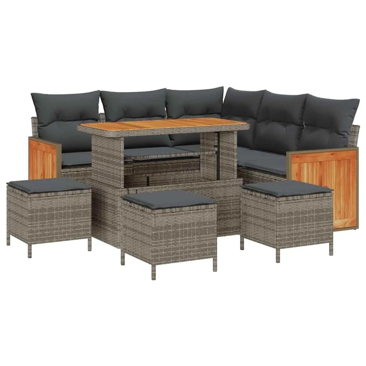 vidaXL Gartensofa-Set mit Kissen 9 Stk Grau Poly-Rattan 3365263 günstig online kaufen