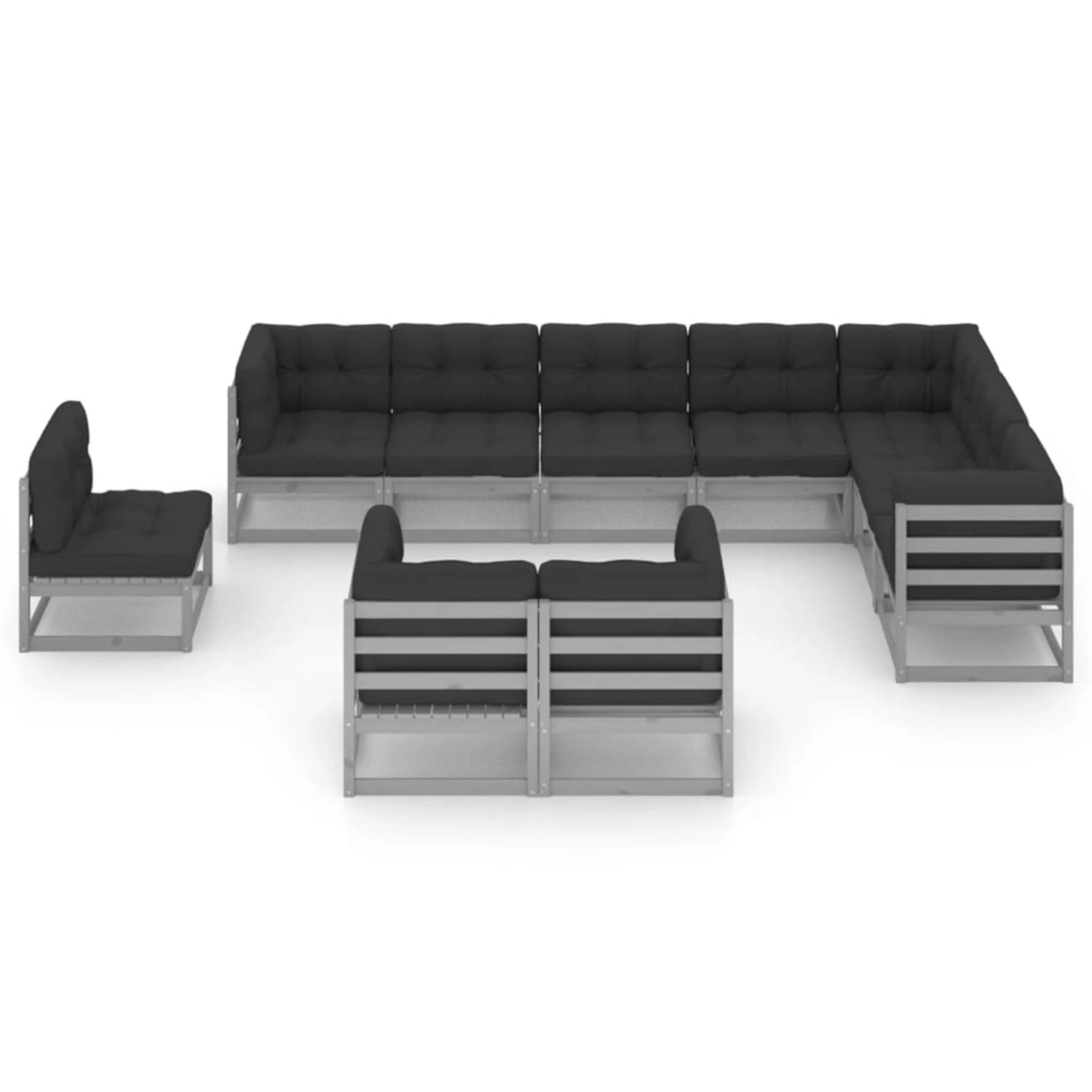 10-tlg. Garten-lounge-set Mit Kissen Grau Kiefer Massivholz günstig online kaufen