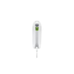 Weißer Braun Handmixer MultiMix 1 HM 1010 WH, 400W. Ergonomischer Griff mit grüner und grauer Taste, Haushaltsgerät.