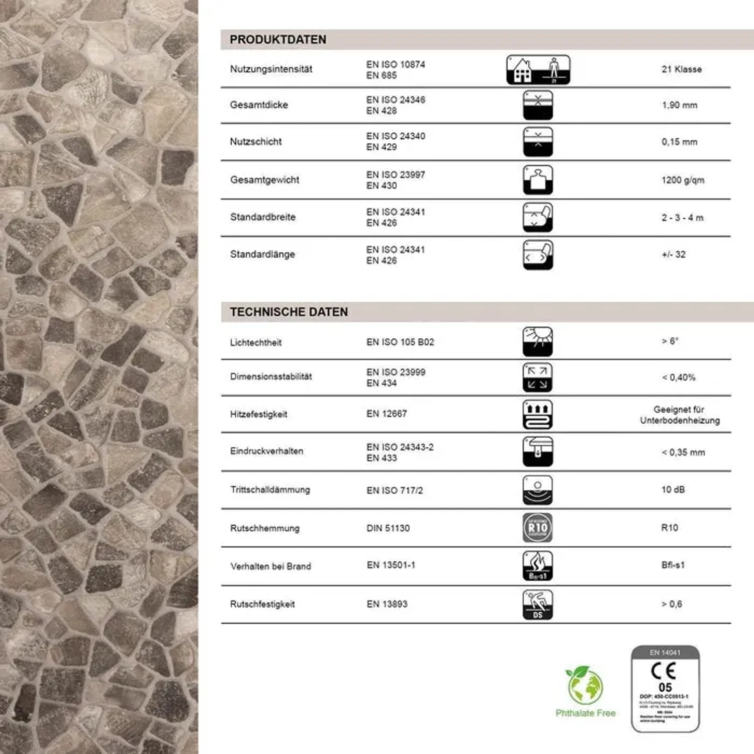 Karat CV Boden Atlantic Selby, Steinoptik. Detailansicht der Produktdaten und technischen Daten.
