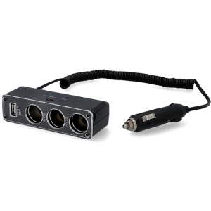 Cartrend Ladesteckdose mit 3 Ports, USB-Anschluss und Spiralkabel für Autoelektrik.