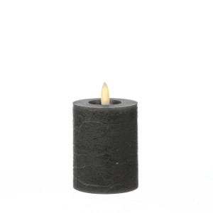Graue LED Kerze LINA in Rustik Optik aus Echtwachs mit flackernder Flamme und Timer, 11cm hoch.