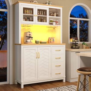 Merax Buffetschrank 105.5x40x180cm  LED-Lichtleiste  Getränkehalter  4 Türen Grün/Schwarz/Weiß