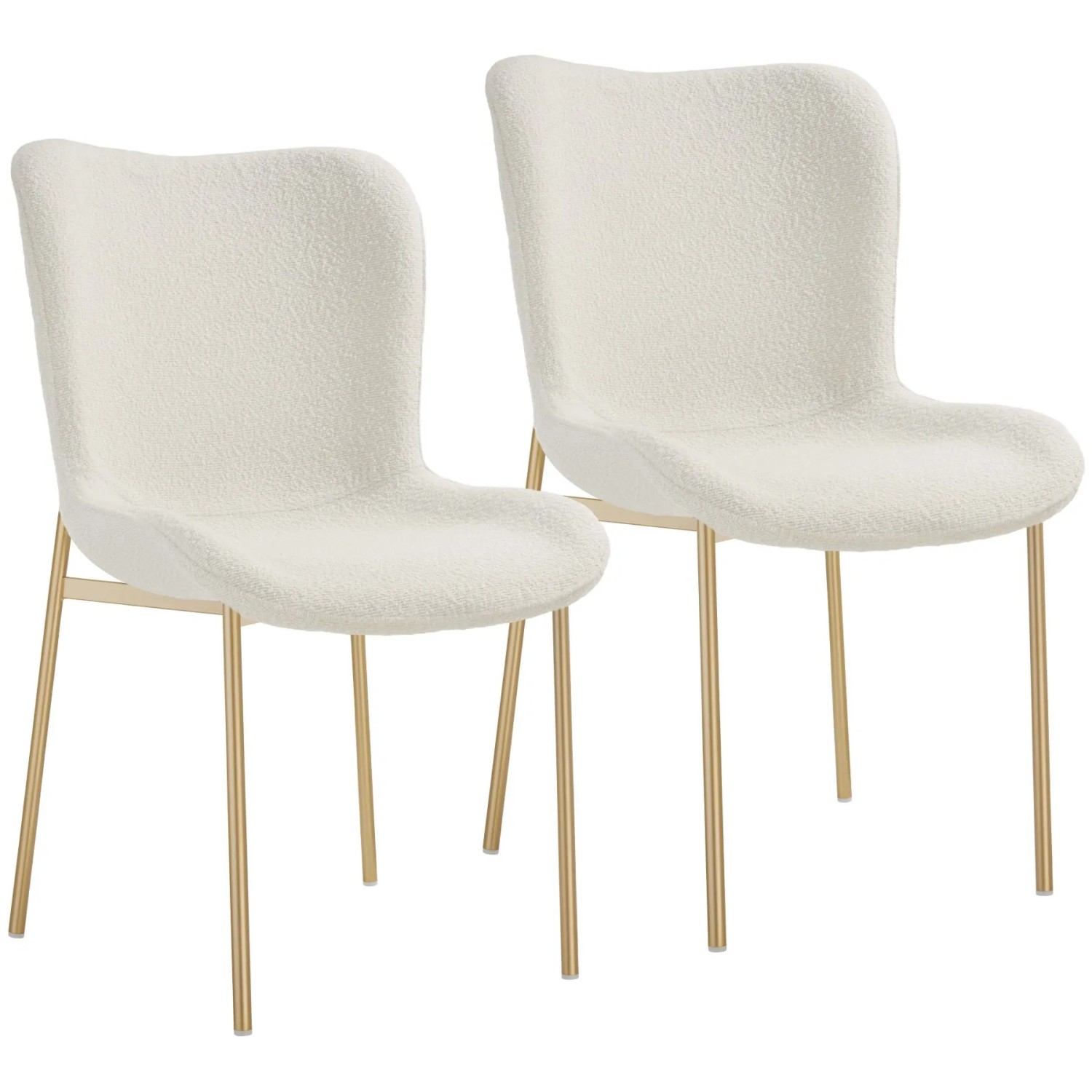Tectake Polsterstuhl  Tessa Ergonomische Form Mit Hoher Rückenlehne Schlanke Stahlbeine 2Er Set 62 x 54 x 90 cm Bouclé Weiß Gold