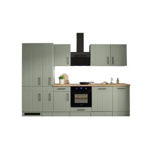 Respekta Küchenzeile Anton Landhaus Schilfgrün 310 cm mit Induktionskochfeld.