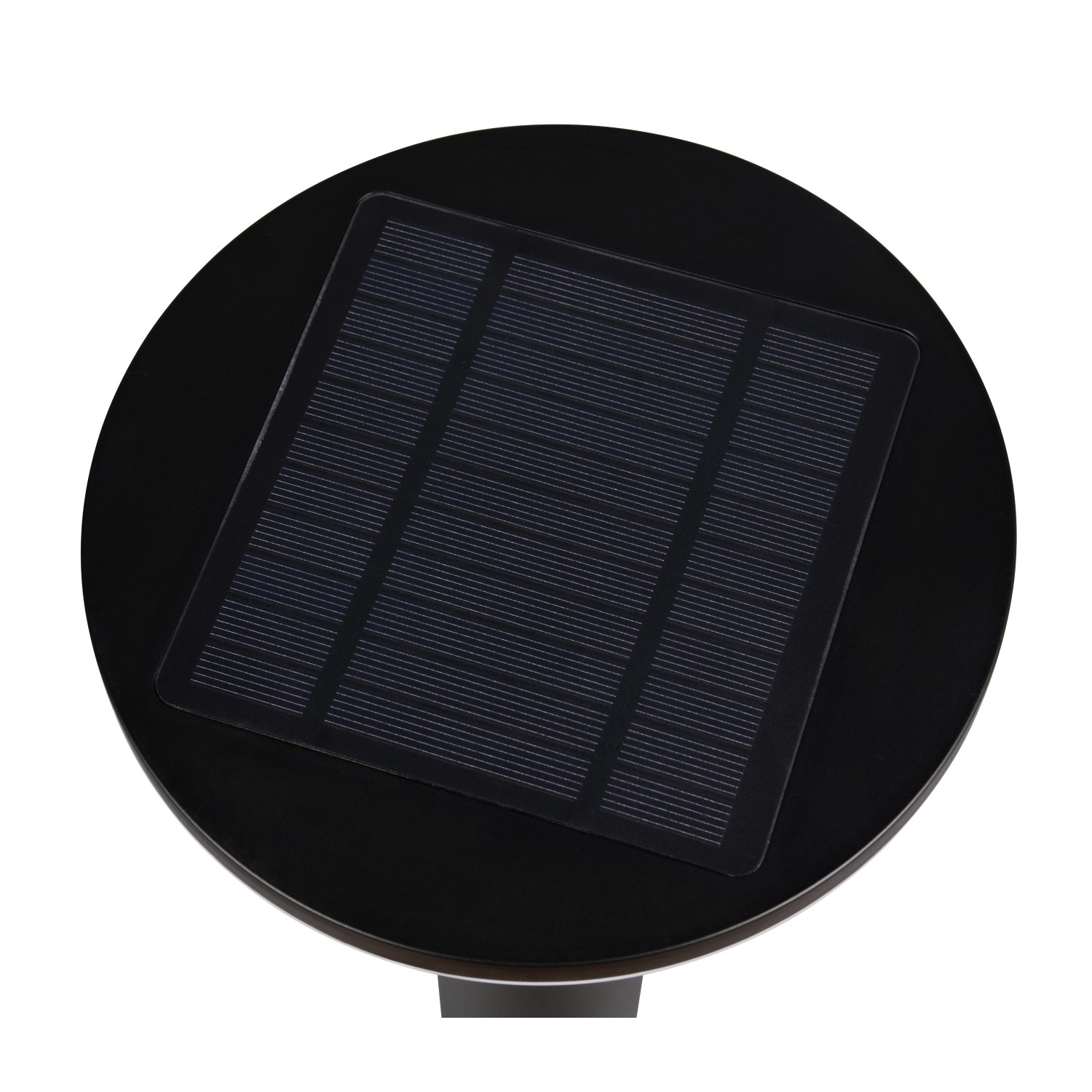 Detailaufnahme: Schwarze Reality LED Solar-Wandleuchte Gorda mit Solarpanel.