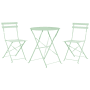 Mintgrünes Beliani FIORI Bistro Set aus Stahl: runder Klapptisch und zwei Stühle für Garten & Balkon.