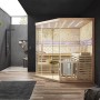Große, helle Sauna SKYLINE BIG aus Tannenholz mit Glasfront und Kunststeinwand im OBI Online-Shop.