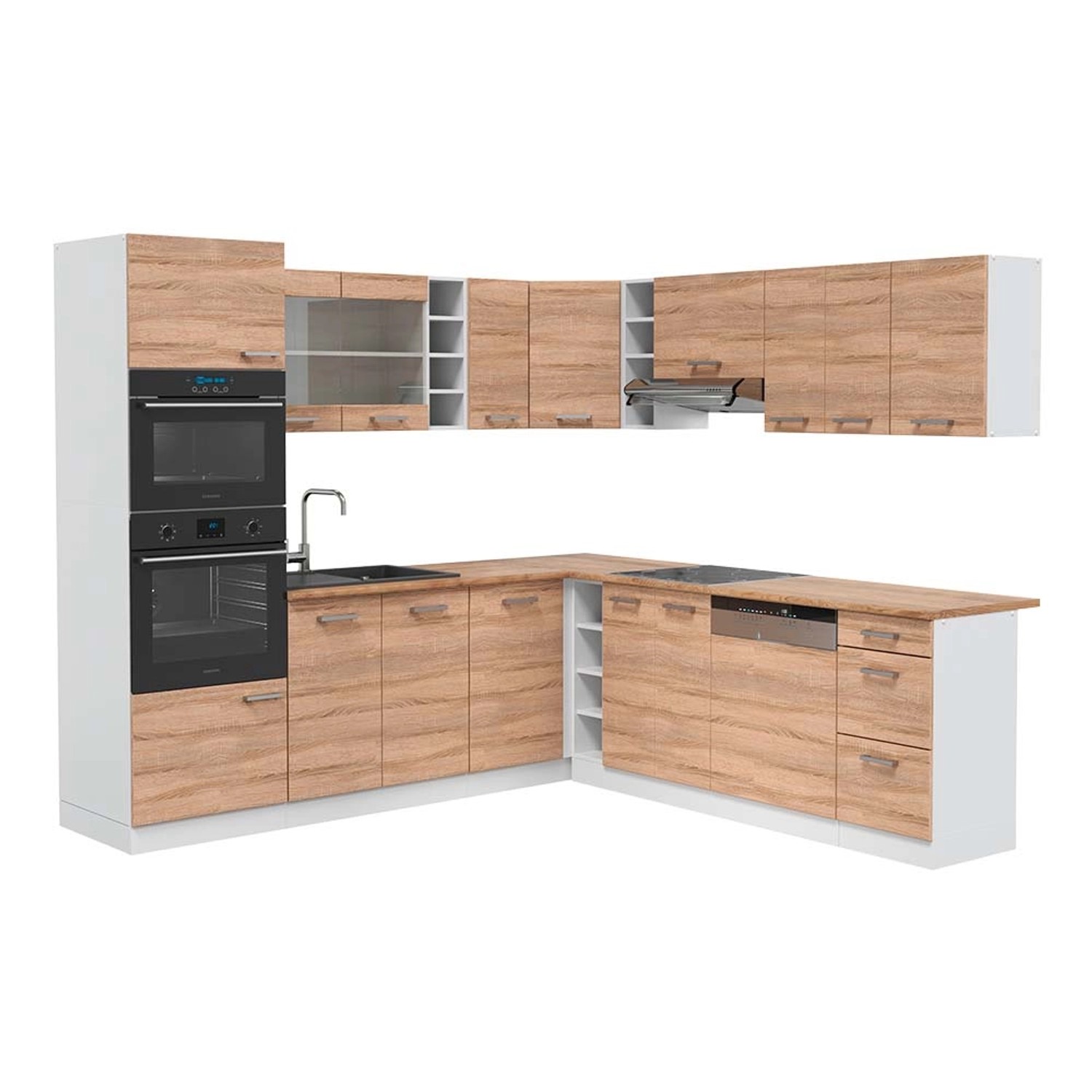 Vicco R-Line Eckküche Sonoma/Weiß 237 x 247 cm AP Eiche günstig online kaufen