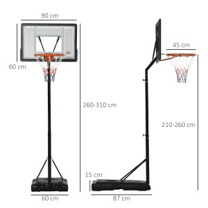 HOMCOM Basketballständer, höhenverstellbar 260-310 cm, schwarz, mit Kunststoff-Backboard und stabilem Sockel. Für Spiel & Spaß.
