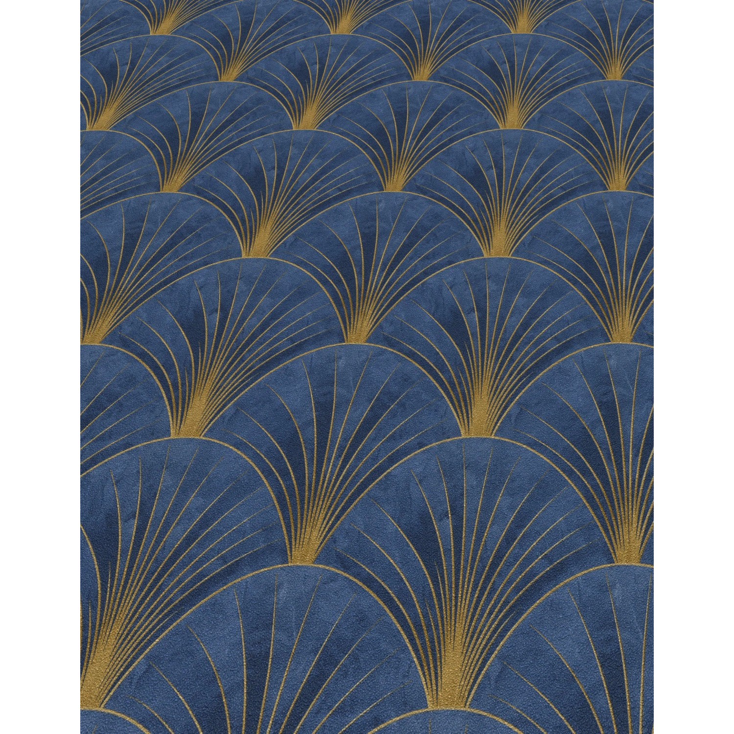 Erismann Vliestapete Elle Decoration 4 Avantgarde Blau mit Art Deco Fächer-Muster.