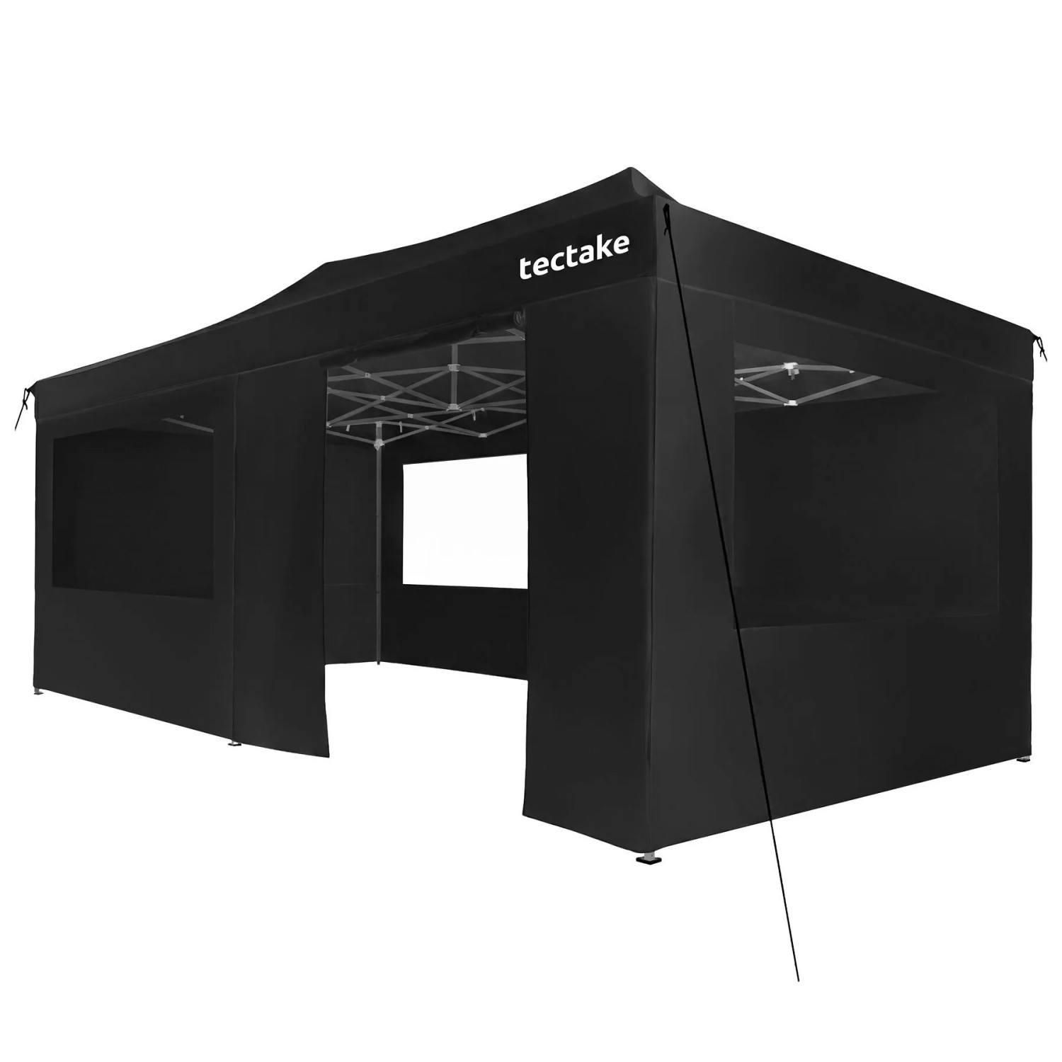 Tectake Aluminium Faltpavillon Viola 6 x 3 M  Wasserdicht 6 Seitenteile  Mit Reißverschlusszugang und 3 Fenstern  600 x 300 x 316 cm Schwarz