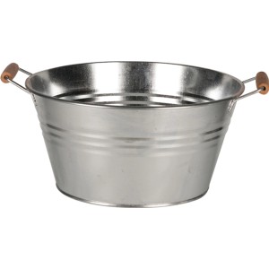 Zink Pflanzschale mit Holzgriffen, 18x43x35 cm, ideal für Blumen und Pflanzen im Innenbereich.