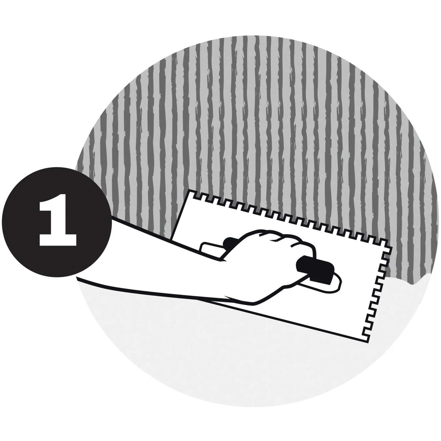 Illustration: Anbringen von Elabrick Eckverblendern mit einer Spachtel. Schritt 1.