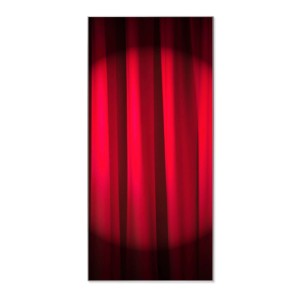 Banjado Magnettafel mit rotem Vorhang Motiv, 37x78cm. Silberne Magnetwand für Notizen und Deko.