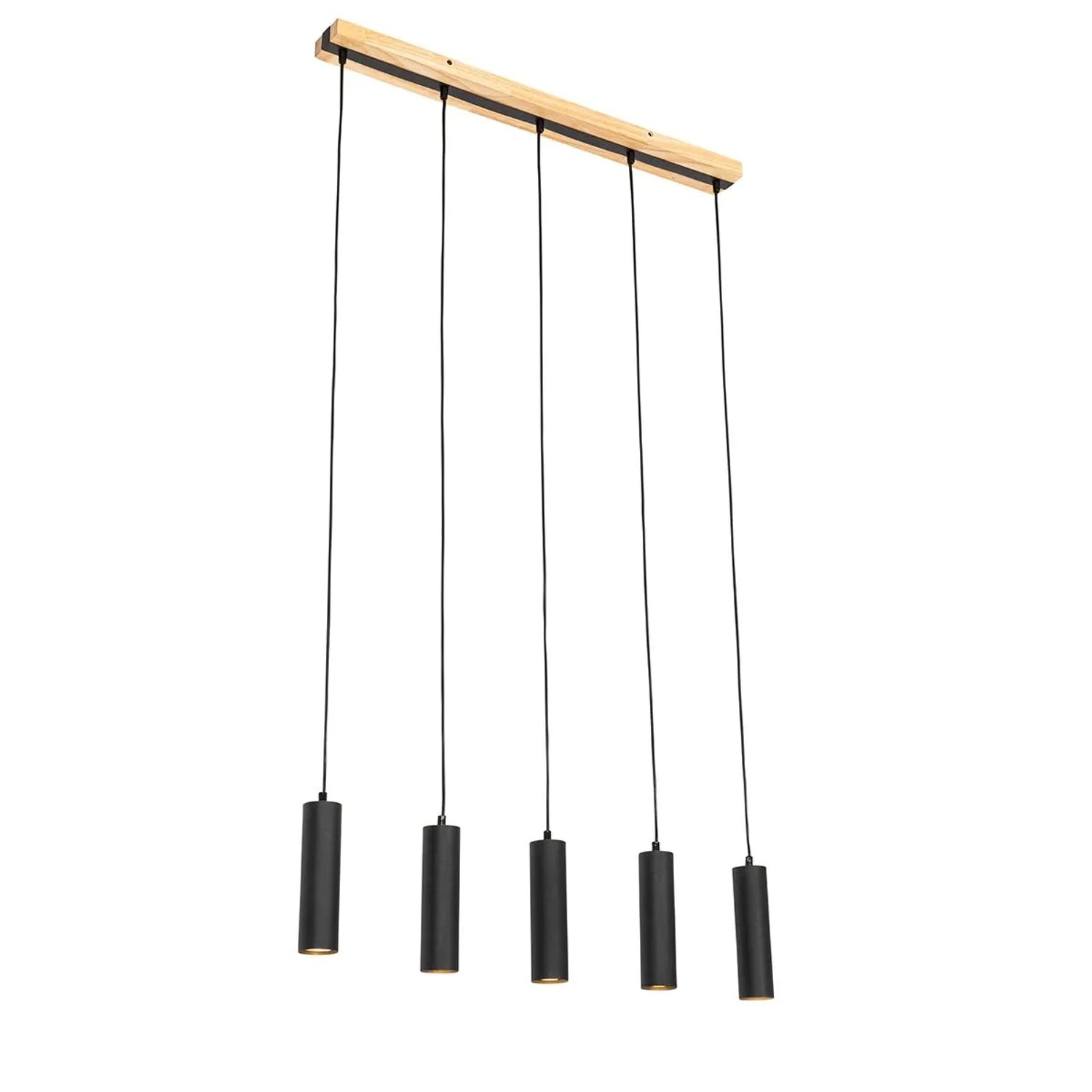 QAZQA Moderne Hängelampe Schwarz mit Holz 5 Flammig Jeana