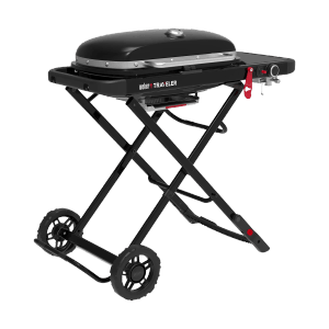 Weber Traveler Camping-Gasgrill mit Rollwagen, 1 Brenner, schwarz. Mobiler Grill für Camping und unterwegs.