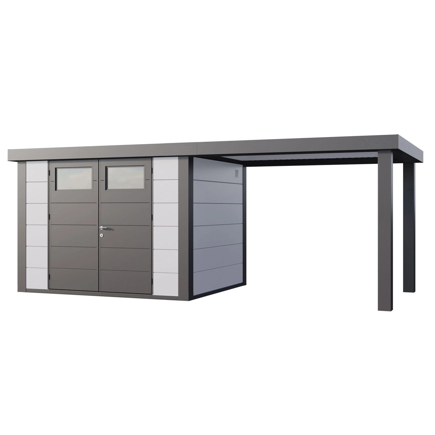 Gerätehaus Classico 3024 mit Offene Lounge L Rechts 582 cm x 238 cm Weiß günstig online kaufen