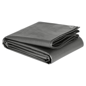 Graue WOLTU Abdeckplane 4x4m, wasserdicht, 180 g/m², PE-Gewebe mit Ösen.
