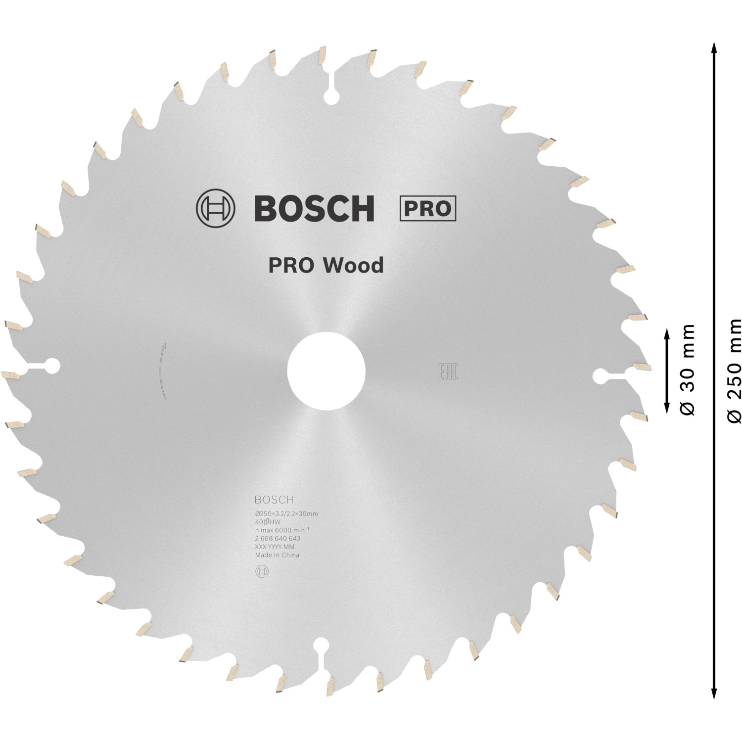 Bosch Kreissägeblatt Optiline Wood, 250 mm Durchmesser, für Kapp- und Gehrungssägen.