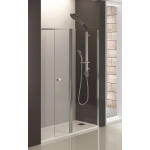 Sanoflex Flügeltür, 6 mm Sicherheitsglas, Chromprofil, 130x195 cm. Duschtür mit Schwenktür.