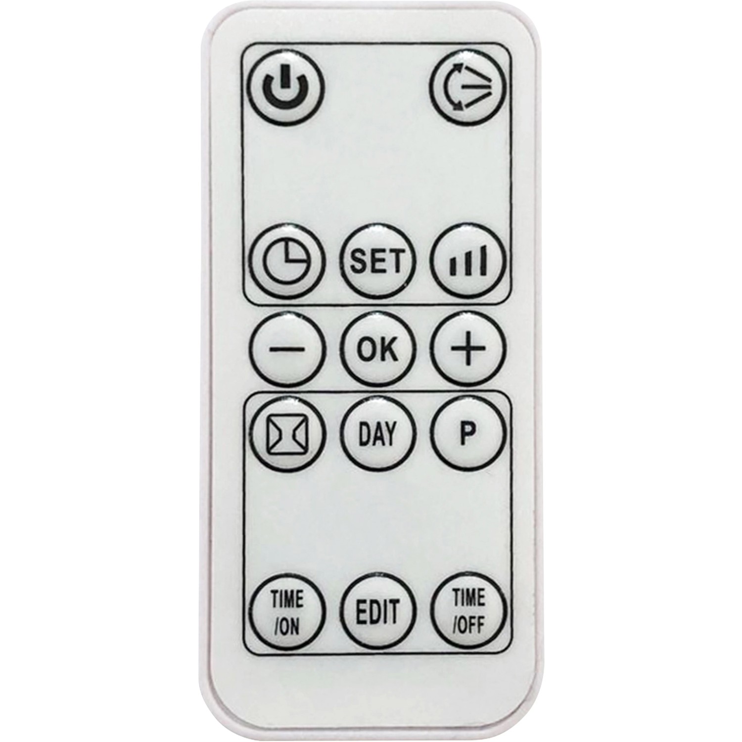 Fernbedienung für OBI Keramik-Wandheizlüfter, silberfarben, mit Tasten für Timer, Temperatur und Modus.