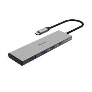 Hama USB-C-Hub mit 4 Ports (2x USB-A, 2x USB-C) aus Aluminium für Computerzubehör.