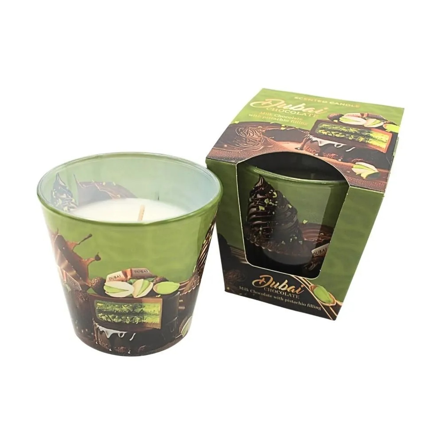 Dekohelden24 2er Set Dufkerzen Geschenkkerze Schokoladenkerzen Duftkerzen mit Dubai Schokoladen Aroma 60h Brenndauer Maße je Kerze 9 x 9 x 8 cm
