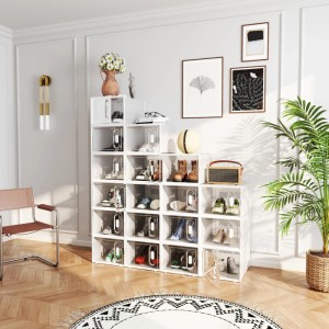 HOMCOM DIY Schuhschrank aus Kunststoff, transparent, mit mehreren Fächern zur Schuhaufbewahrung.