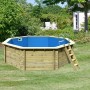 Karibu Pool 2 A KDI Holzpool mit Leiter und blauer Innenfolie im Garten.