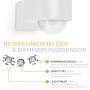 Einstellmöglichkeiten des SSC-LUXon NORSU LED Außenstrahlers mit Bewegungsmelder: Dämmerungssensor, Sensitivität, Leuchtdauer.