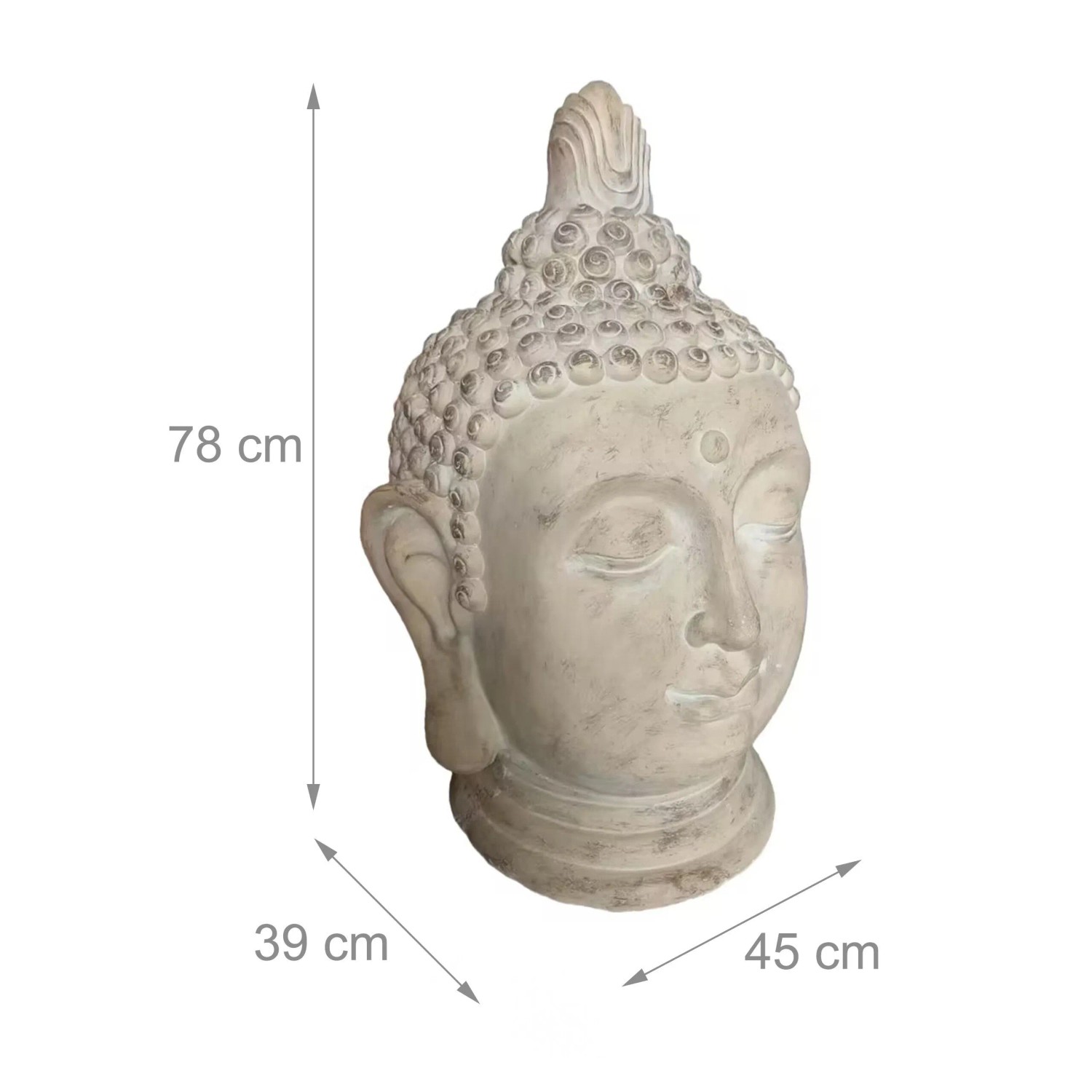 Relaxdays Buddha Kopf XXL Polyresin Beigegrau Wetterfest 78 cm x 45 cm x 39 cm_4