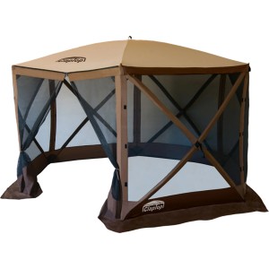 Faltpavillon ClapTop 600, 366x366 cm, beige/braun, mit Moskitonetz. Ideal für Camping und Festivals.