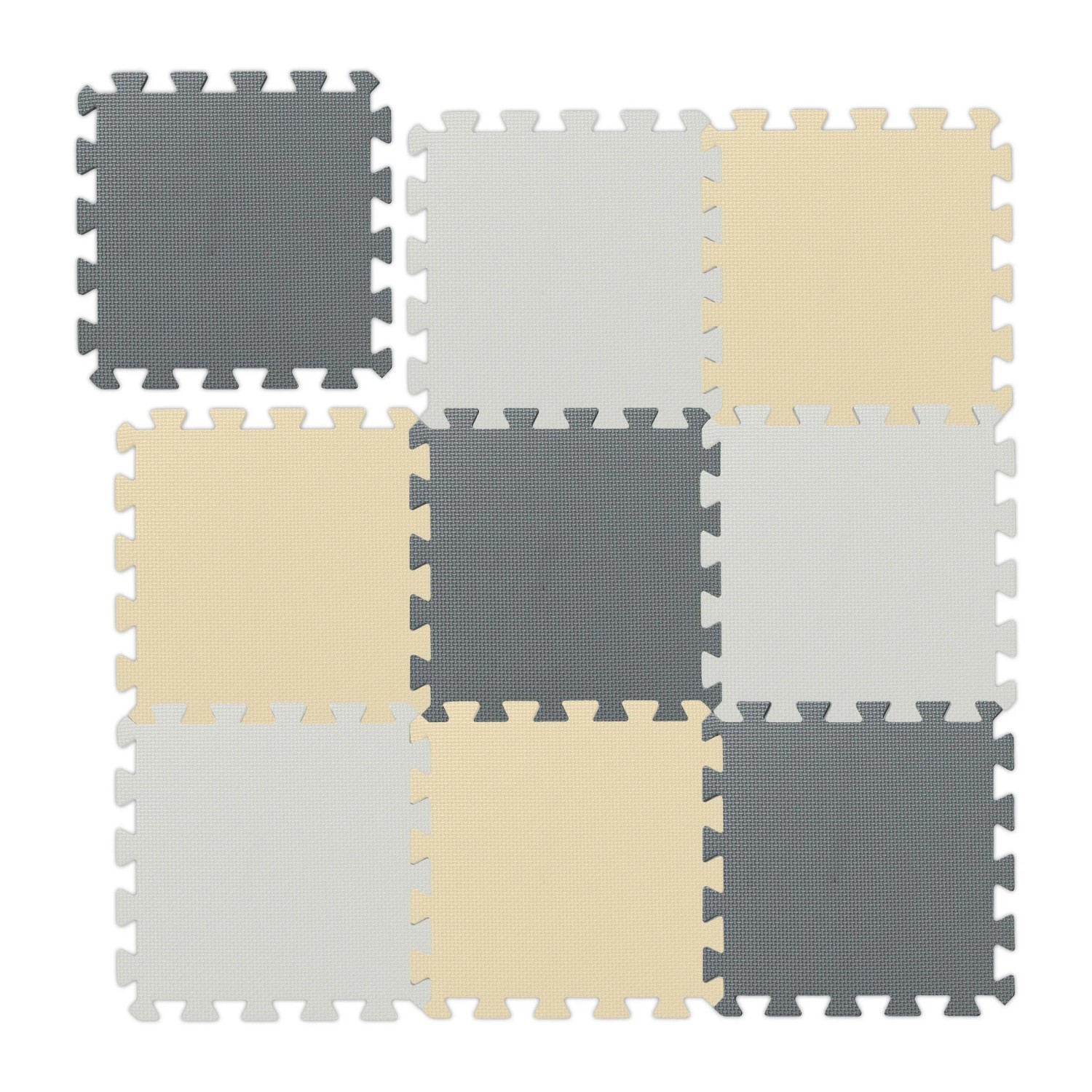 Relaxdays Puzzlematte EVA Schaumstoff Beige Weiß Grau Rutschfest Weich 87 cm x 87 cm 530 g