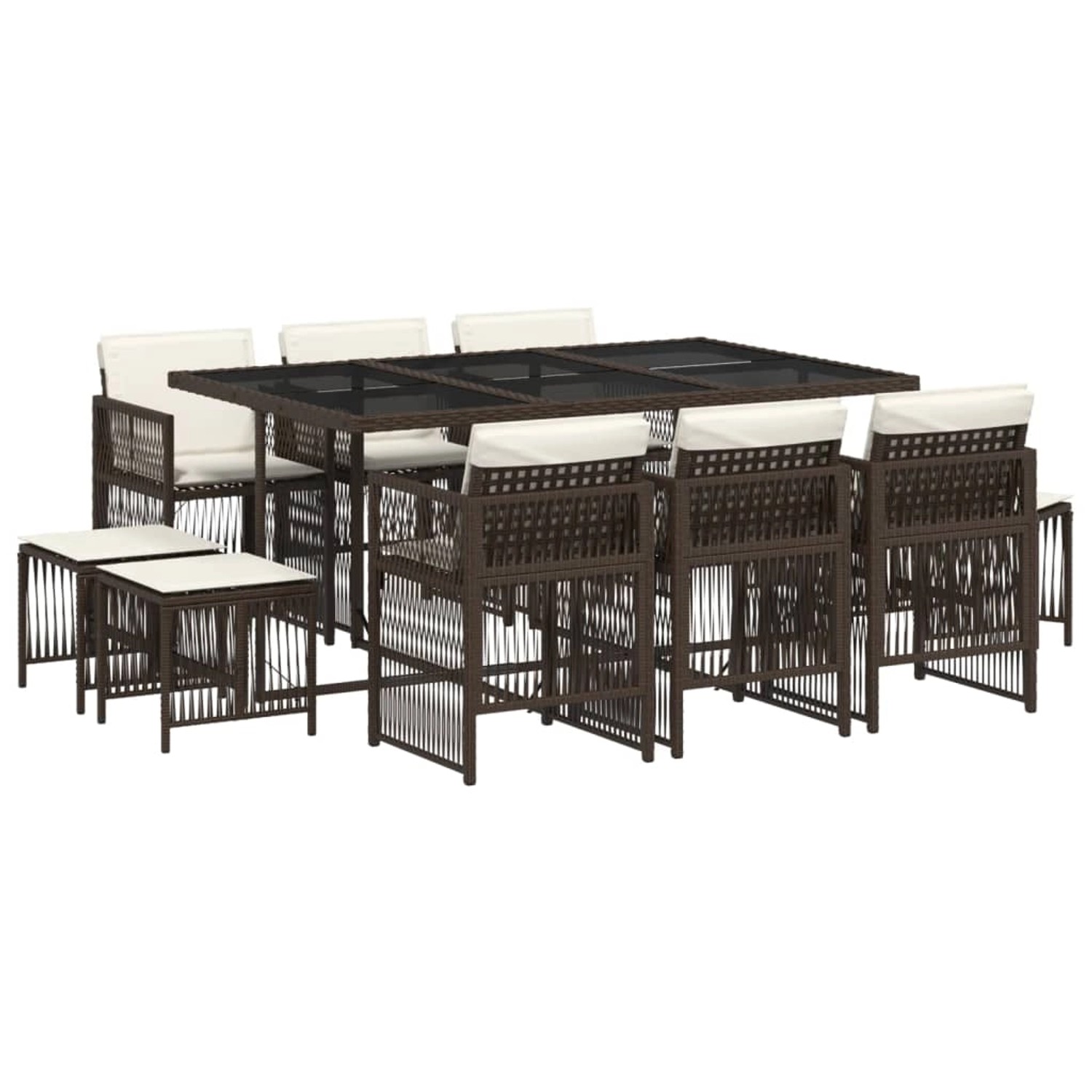 vidaXL 11-Tlg Garten-Essgruppe mit Kissen Braun Poly Rattan 3210969 günstig online kaufen