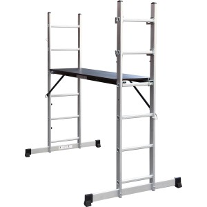 Leitergerüst mit Plattform, 2x6 Sprossen, für Arbeiten in der Höhe.