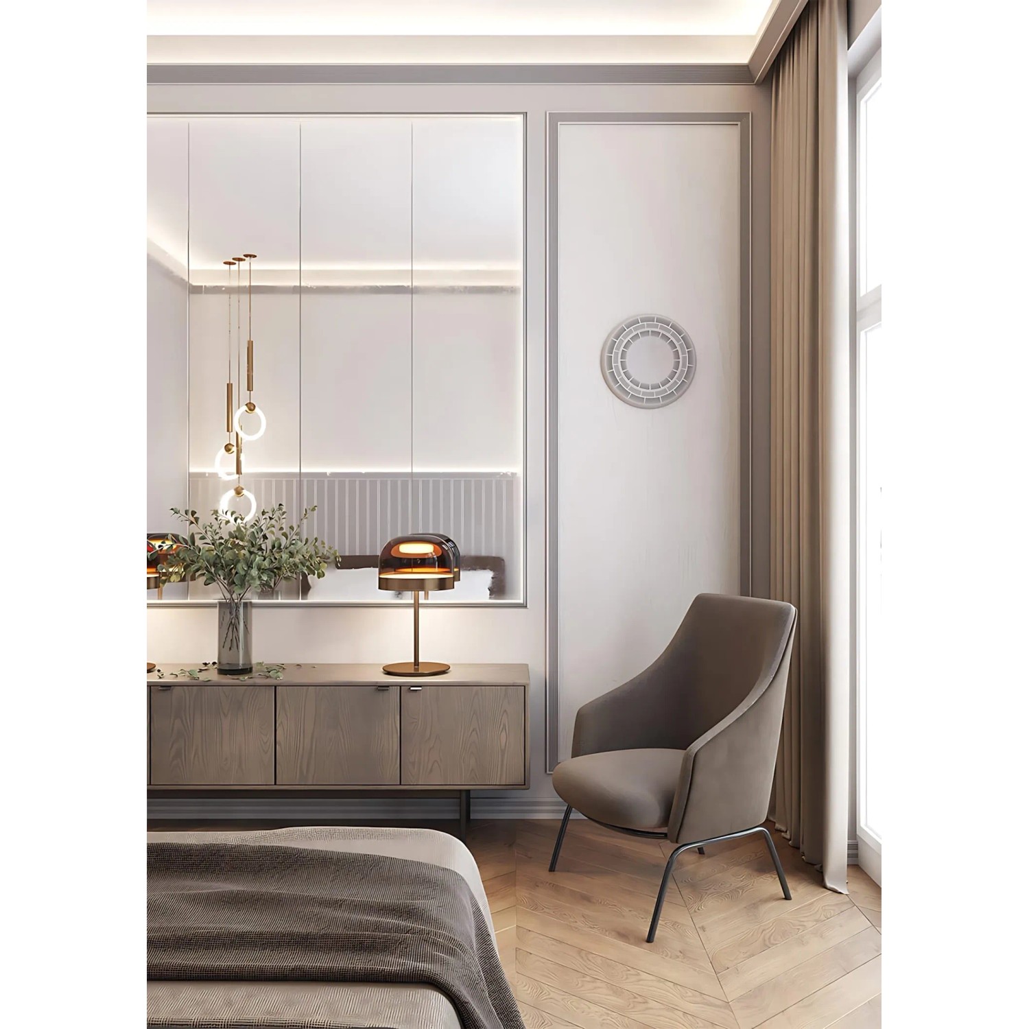 Moderne Wandgestaltung mit PROFHOME Friesleiste (weiß, 200cm) als Zierleiste im Schlafzimmer.
