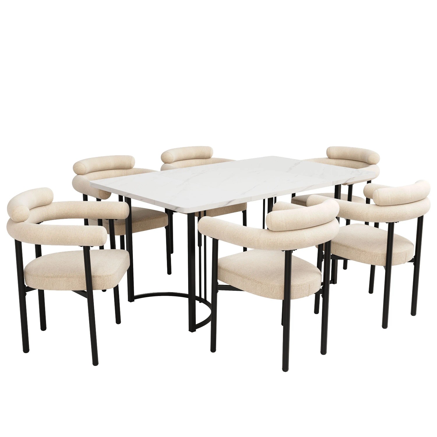 Merax Esstisch Set 7 Teilig Creme Wildleder Metallbeine