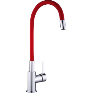 baliv Küchenarmatur KI-1823 Chrom-Rot, Einhebelmischer mit rotem Silikonauslauf.