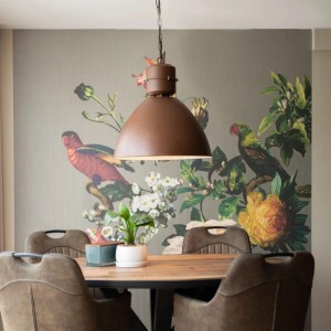Industrielle Hängelampe Flynn in Rostbraun über Esstisch. QAZQA Lampe für Esszimmer und Wohnzimmer.