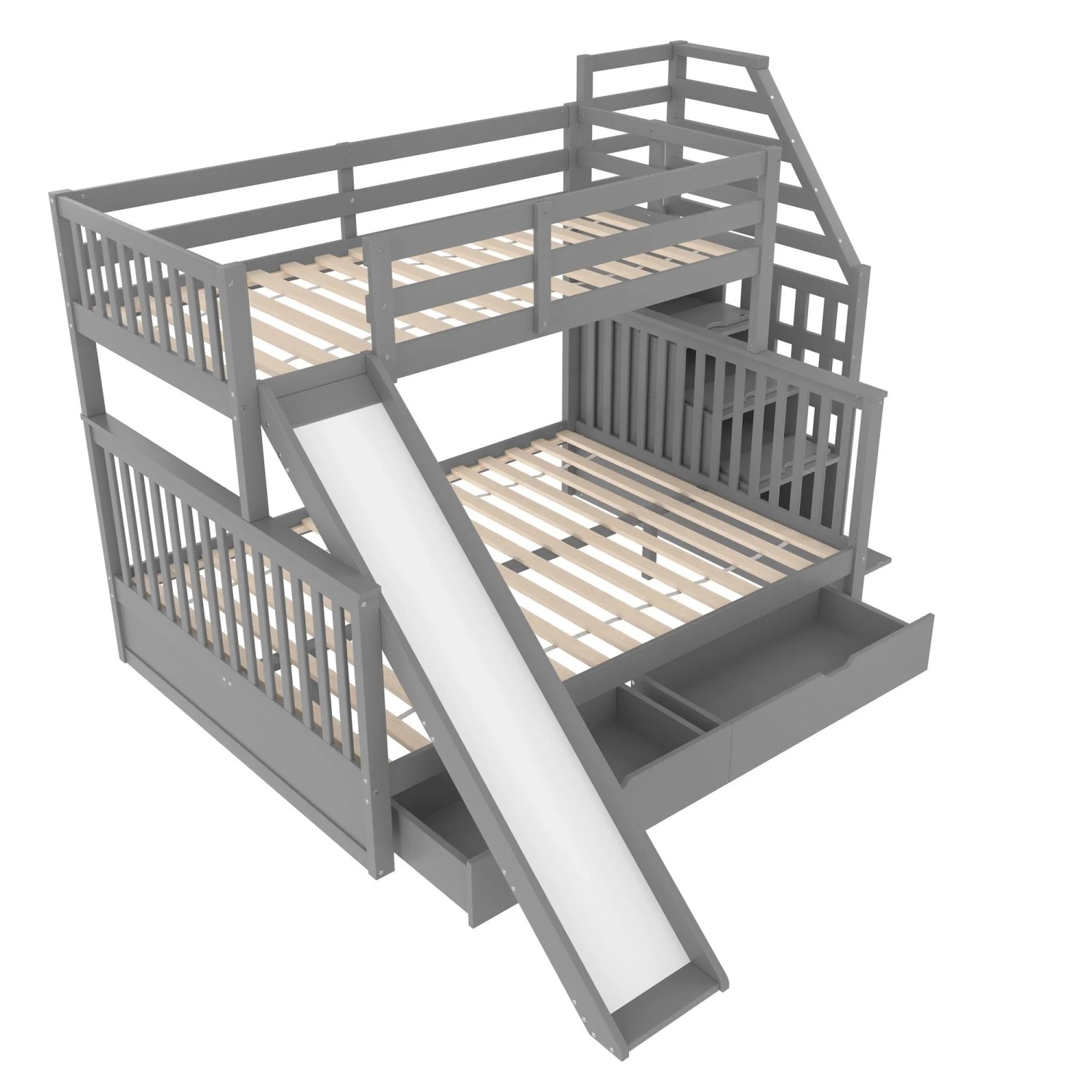 okwish Etagenbett 140x200cm mit Rutsche Stauraum und Schubladen Grau ohne Matratze