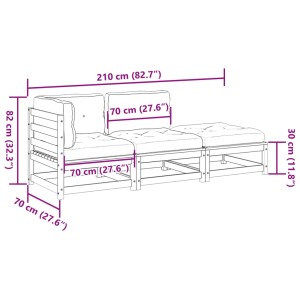 vidaXL 3-Tlg. Garten-Sofagarnitur aus Douglasie mit Kissen, Maße