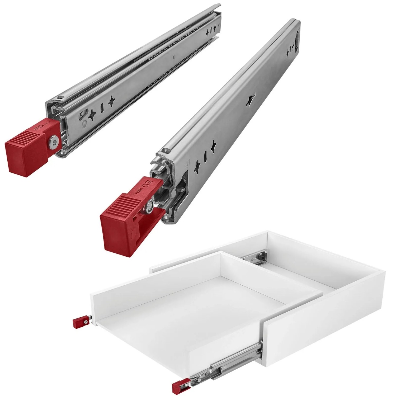 SOTECH Schwerlastauszug VarioSlide KV2-100-H53-L1050-EH 1050 mm Lock In Out Einrastfunktion mit Rotem Hebel Schubladenschiene Belastbar bis 100 Kg