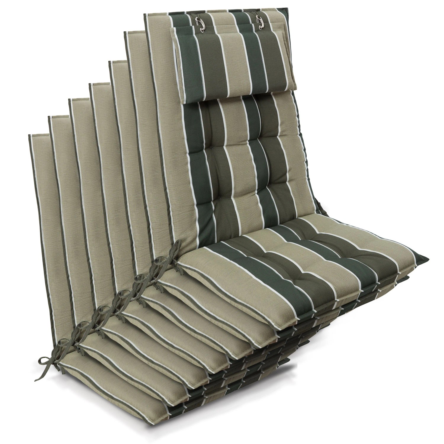 Beautissu 7er Set Sun-HL Hochlehner Auflage 120x50x8cm Grün-Gestreift