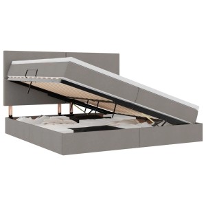vidaXL Bett mit LED-Lichtleisten mit Kopfteil Taupe 200 x 200 cm Stoff 3372378