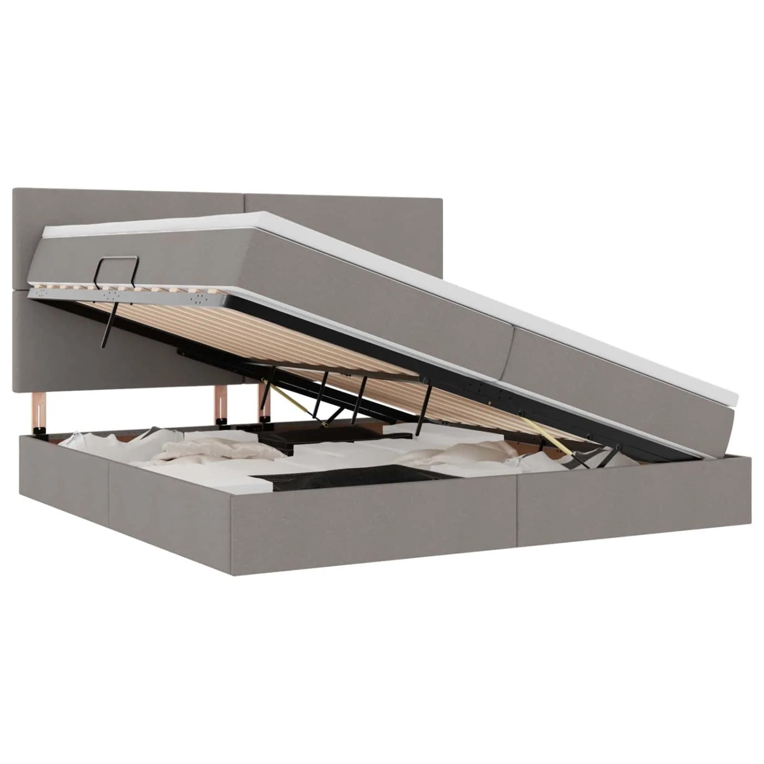 vidaXL Bett mit LED-Lichtleisten mit Kopfteil Taupe 200 x 200 cm Stoff 3372378