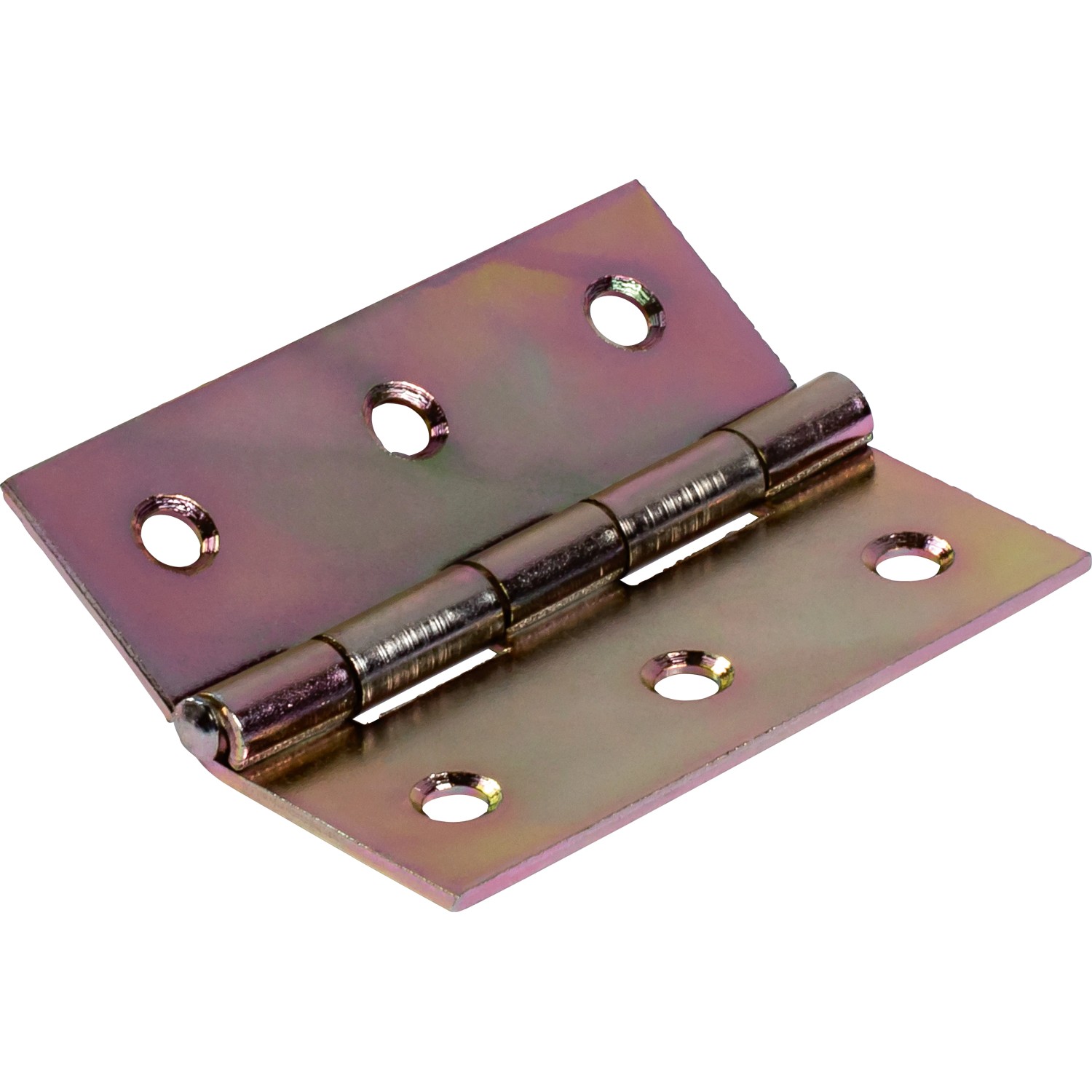 Gelb verzinktes, halbbreites Scharnier, 75x51 mm, mit Schraublöchern für bewegliche Verbindungen.