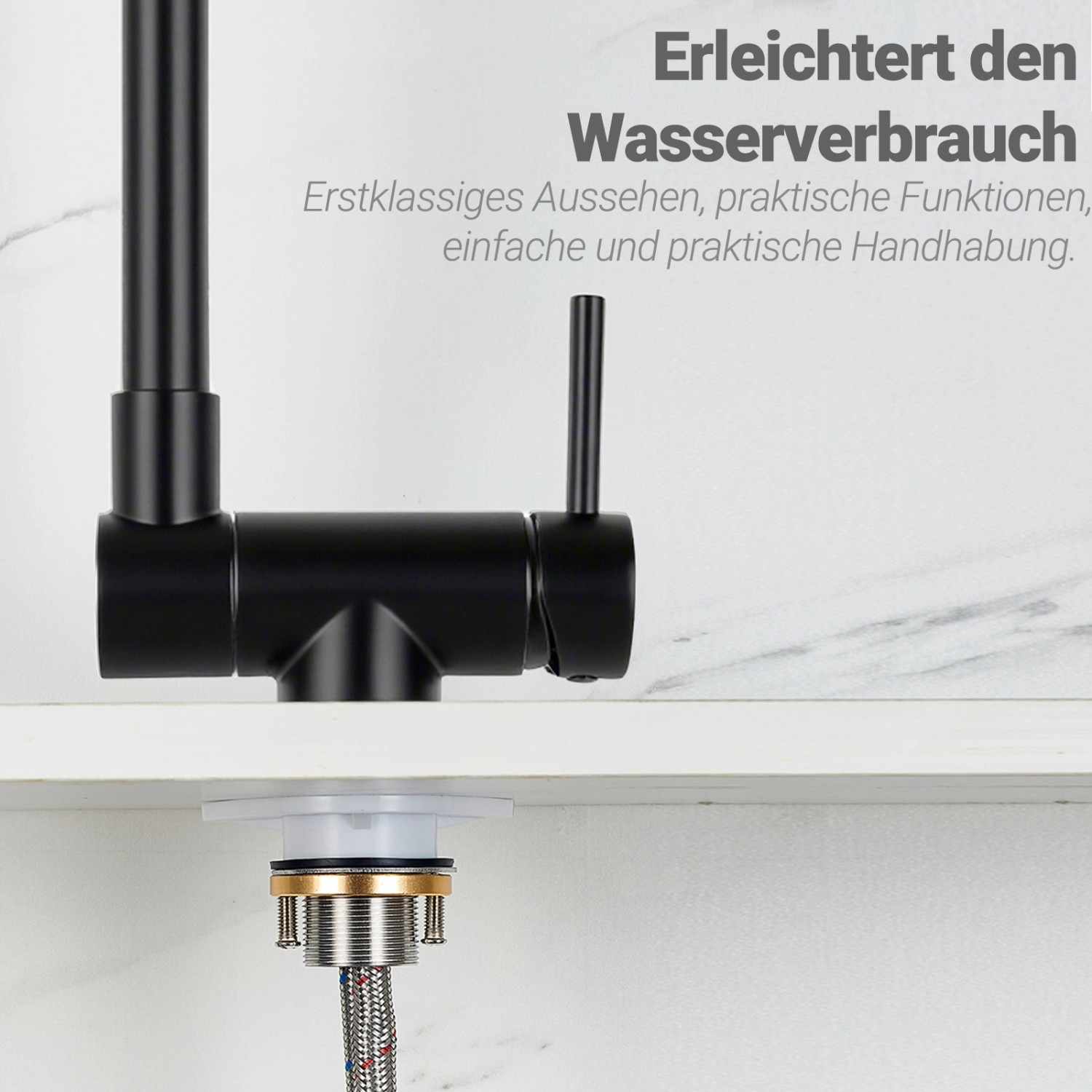 AICA Wasserhahn Doppelfunktion 360° Drehbare Kippbare Schwarz Küchenarmatur mit 304 Edelstahl und Keramikventil Mischbatterie_8